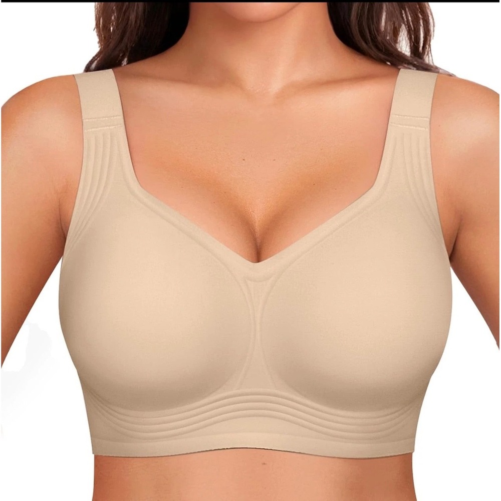 NWT OEAK Women Wireless Lifting Comfort Bra Large Beige 360 Jelly Band Support